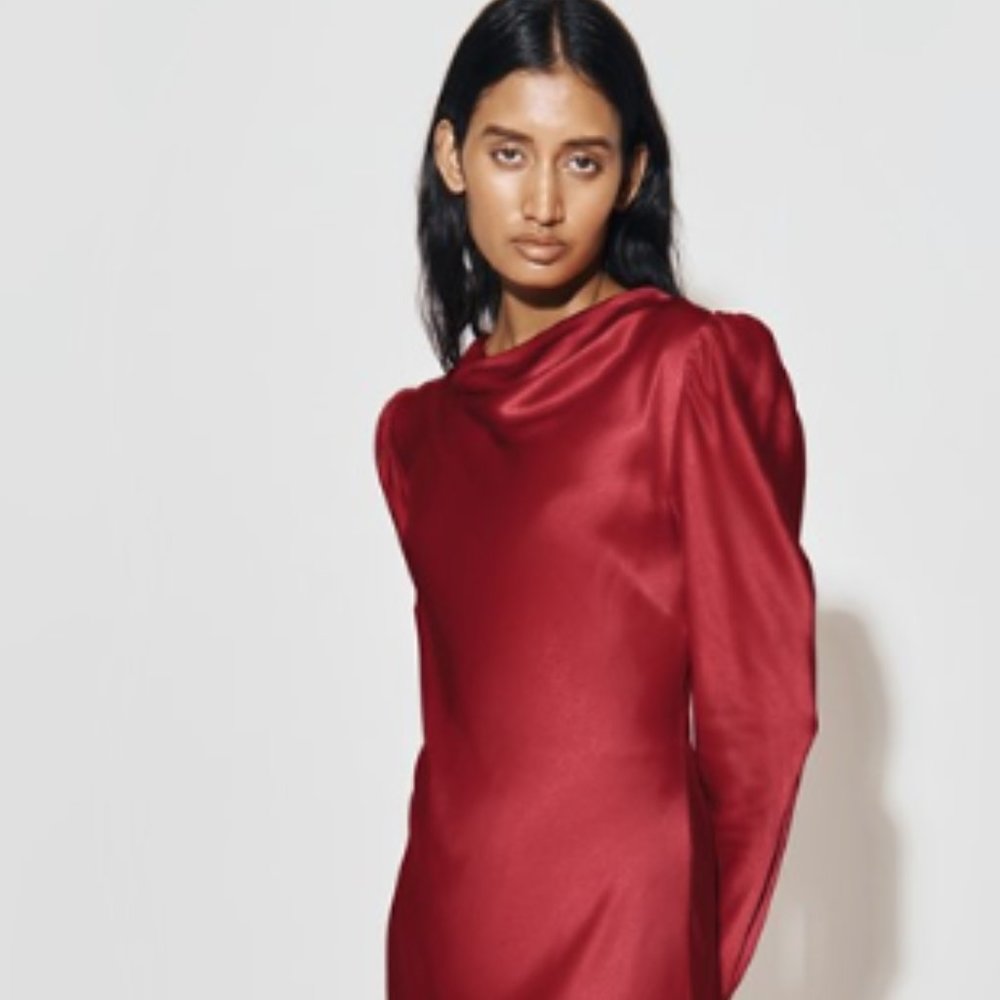 Ghost London, XS, Red, NWT Frankie Satin Midi Dress